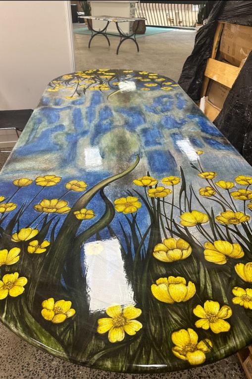 3’ x 8’ Oval Yellow Buttercups Table W/ Base