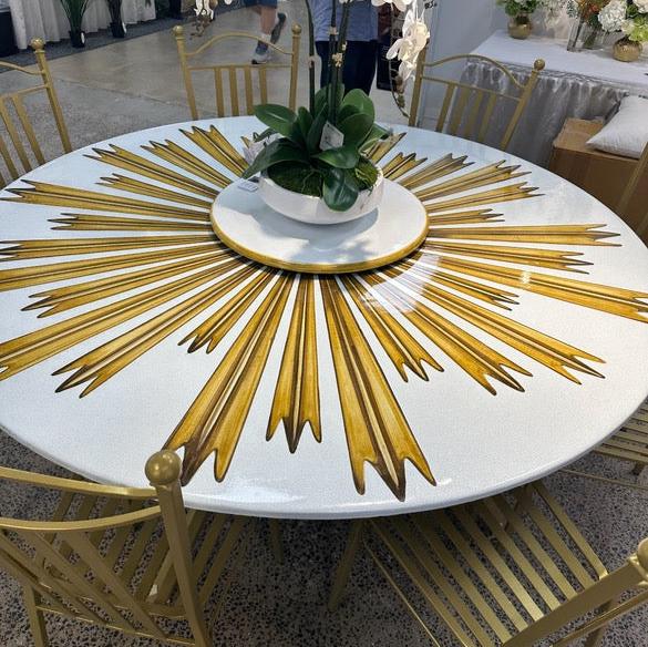 72” Round Gold Starburst W/ Lazy Susan and Base